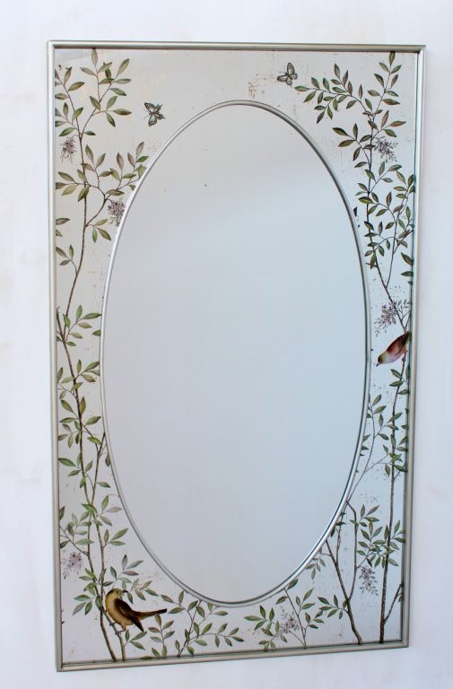 Rectangular Frame Silver Oval Mirror